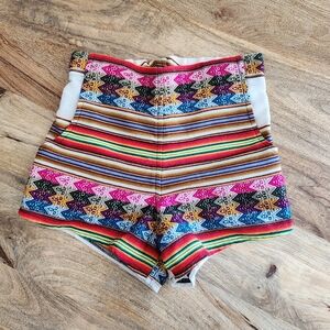 Pamela V. Boho Aztec Festival Embroidered Shorts